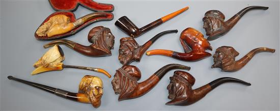 A group of pipes - three Meerschaum and eight briar wood